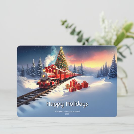 Red Train Christmas Tree Holiday Card シーズンカード (スタンド正面)
