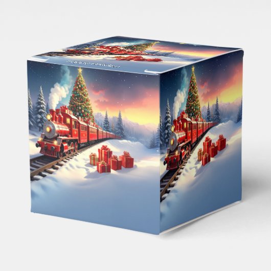 Red Train Christmas Tree Holiday Favor Box フェイバーボックス (正面サイド)