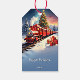 Red Train Christmas Tree Holiday Gift Tag ギフトタグ