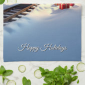 Red Train Christmas Tree Holiday Kitchen Towel キッチンタオル (折り畳み)