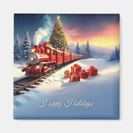 Red Train Christmas Tree Holiday Magnet マグネット