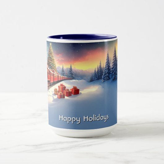 Red Train Christmas Tree Holiday Mug マグカップ (中央)