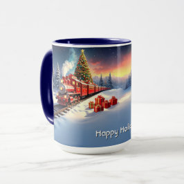 Red Train Christmas Tree Holiday Mug マグカップ