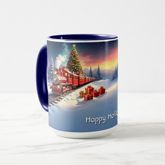 Red Train Christmas Tree Holiday Mug マグカップ (正面左)