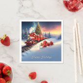Red Train Christmas Tree Holiday Napkin スタンダードカクテルナプキン (インサイチュ)