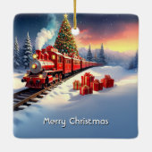 Red Train Christmas Tree Holiday Ornament セラミックオーナメント (裏面)