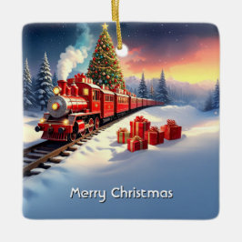 Red Train Christmas Tree Holiday Ornament セラミックオーナメント