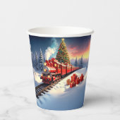 Red Train Christmas Tree Holiday Paper Cups 紙コップ (裏面)