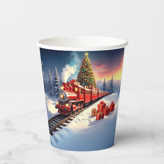 Red Train Christmas Tree Holiday Paper Cups 紙コップ (裏面)