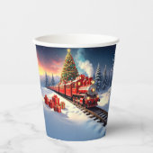 Red Train Christmas Tree Holiday Paper Cups 紙コップ (正面)