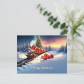 Red Train Christmas Tree Holiday Postcard ポストカード (スタンド正面)