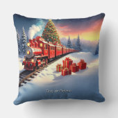 Red Train Christmas Tree Holiday Throw Pillow クッション (裏面)