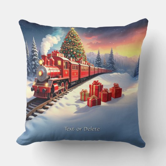Red Train Christmas Tree Holiday Throw Pillow クッション (正面)