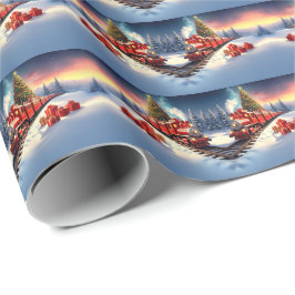 Red Train Christmas Tree Holiday Wrapping Paper ラッピングペーパー