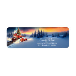 Red Train Christmas Tree Return Address Label ラベル