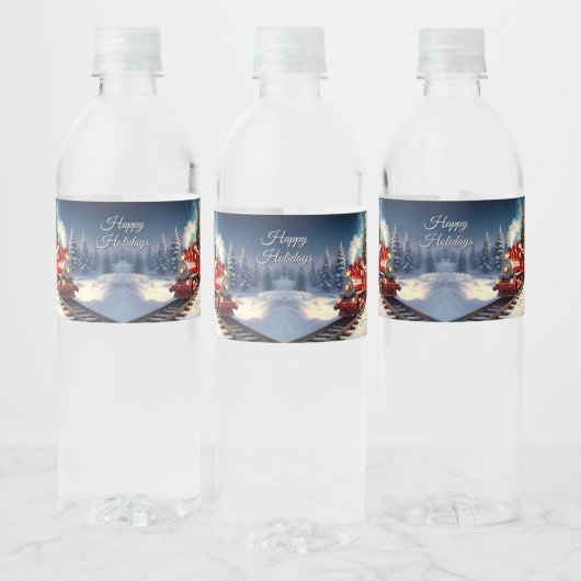 Red Train Christmas Tree Water Bottle Label ペットボトルラベル (ボトル)