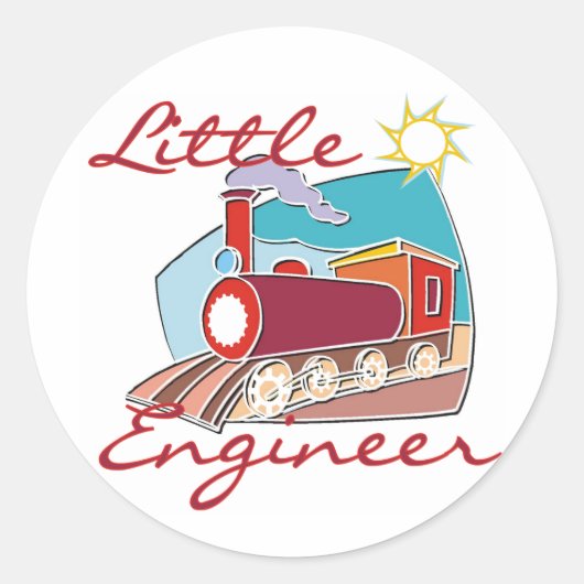 Red Train Little Engineer Tシャツとギフト ラウンドシール (正面)
