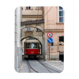 Red tramway in old town of Prague - Czech Republic マグネット