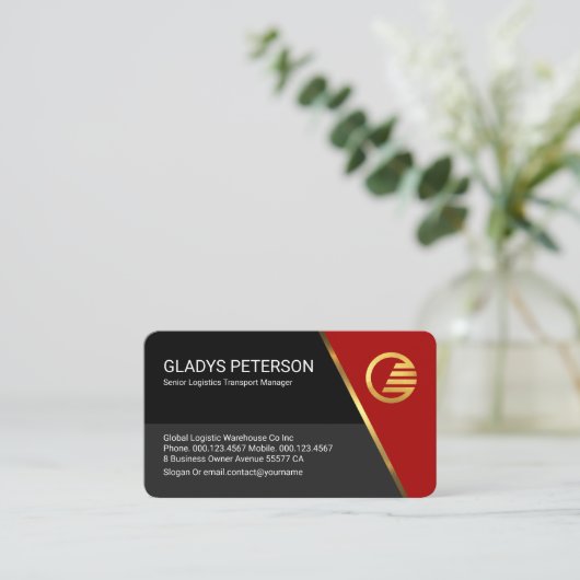 Red Trapezium Grey Layers Business Owner 名刺 (スタンド正面)