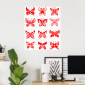 Red Tribal Butterfly Ornamental ポスター (ホームオフィス)
