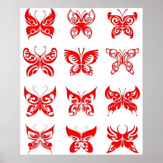 Red Tribal Butterfly Ornamental ポスター (正面)