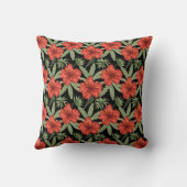 Red tropical flowers seamless pattern green leaves クッション (裏面)