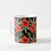 Red tropical flowers seamless pattern green leaves コーヒーマグカップ (正面左)