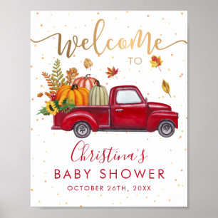 Red Truck Autumn Pumpkin Fall Baby Shower Welcome ポスター