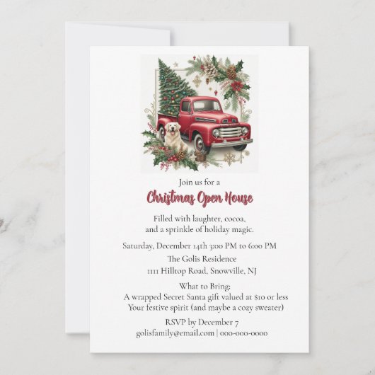 Red Truck Christmas Open House Invitation 招待状 (正面)