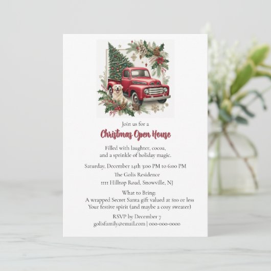 Red Truck Christmas Open House Invitation 招待状 (スタンド正面)