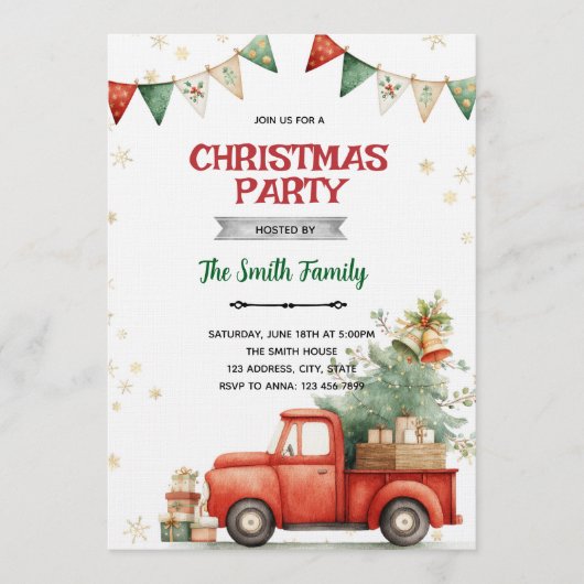Red Truck Christmas Party Invitation 招待状 (正面)