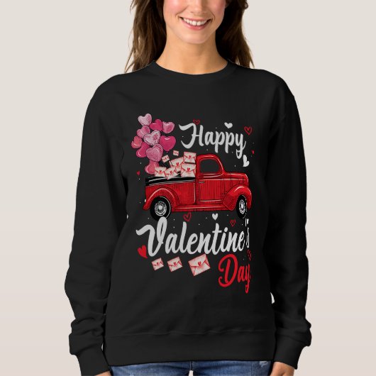 Red Truck Happy Valentines Day  Couple Matching スウェットシャツ (正面)