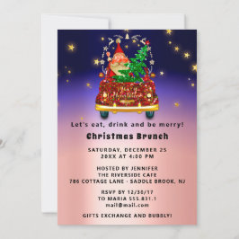 Red Truck Merry Christmas Tree Brunch Dinner Rose 招待状