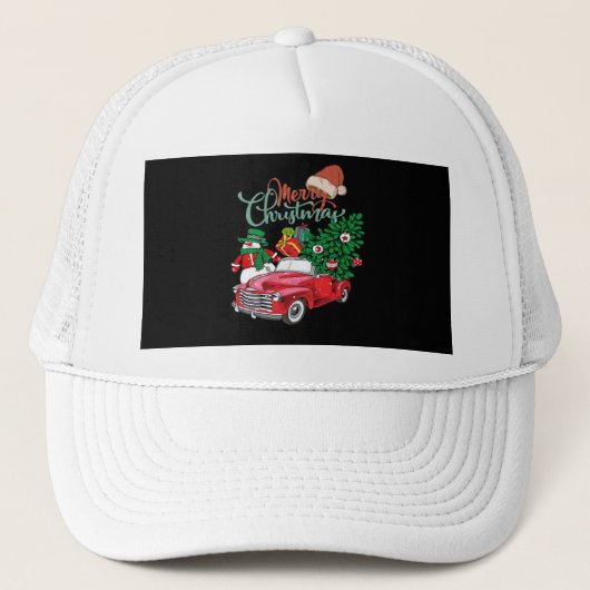 Red Truck Pickup Christmas Tree Merry Christmas Sn キャップ (正面)
