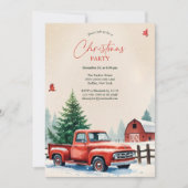 Red Truck Snowy Barn Rustic Christmas Party 招待状 (正面)
