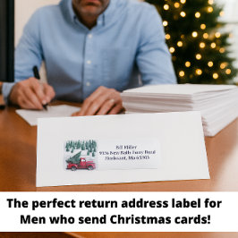 Red Truck with Christmas Tree Return Address ラベル