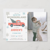 Red Truck Wonderland Birthday Invitations w photo 招待状 (正面)