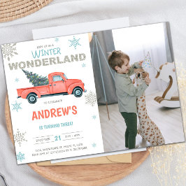 Red Truck Wonderland Birthday Invitations w photo 招待状