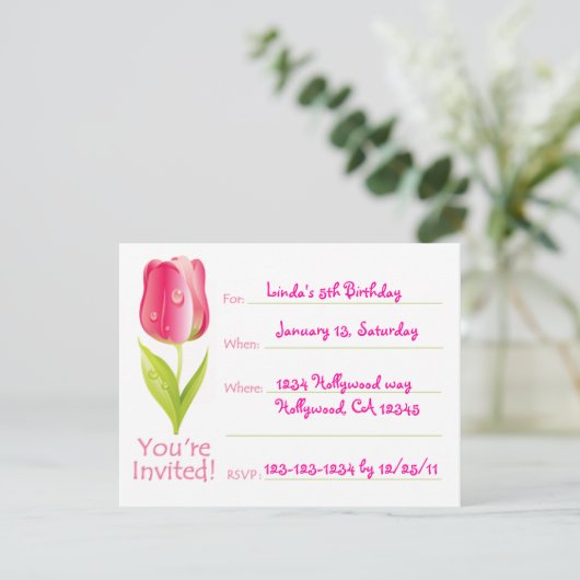 Red Tulip Birthday Invitation 招待状 (スタンド正面)