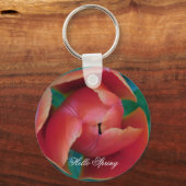 Red Tulip Macro Floral Photo Custom Keychain キーホルダー (正面)
