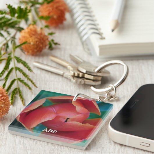Red Tulip Macro Photo Personalized Acrylic Keyring キーホルダー (正面右)