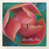 Red Tulip Macro Photo Personalized Coaster ガラスコースター (正面)