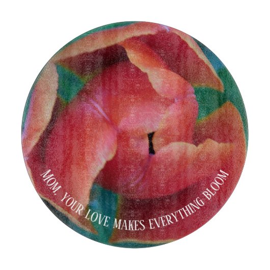 Red Tulip Macro Photo Round Personalized Glass Art カッティングボード (正面)