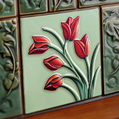 Red Tulip Wall Decor Art Nouveau Art Deco Ceramic  タイル