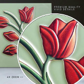 Red Tulip Wall Decor Art Nouveau Art Deco Ceramic  タイル