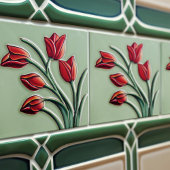 Red Tulip Wall Decor Art Nouveau Art Deco Ceramic  タイル