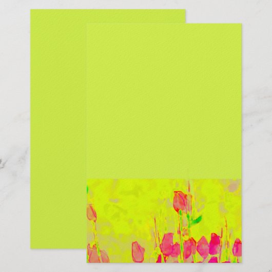 Red Tulips Border Yellow Green Stationery 便箋 (正面/裏面)