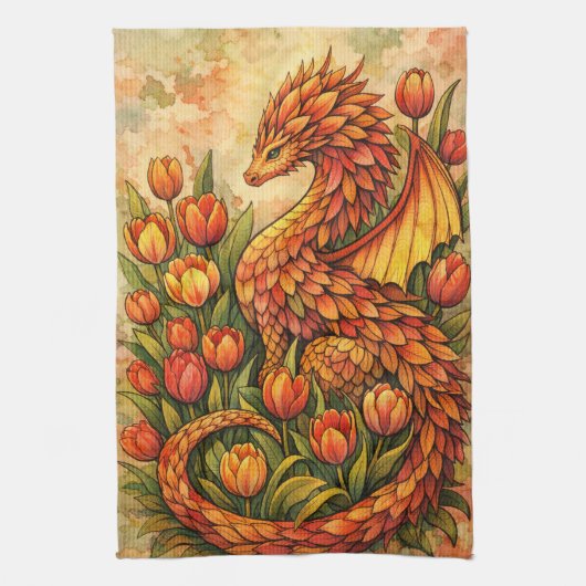 Red Tulips Dragon Spring Dragons                   キッチンタオル (縦)
