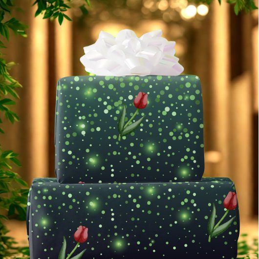 Red Tulips & Green Sparkle Gradient Gorgeous  ラッピングペーパー