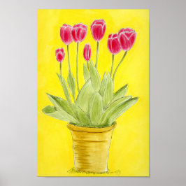 Red tulips in a pot  ポスター